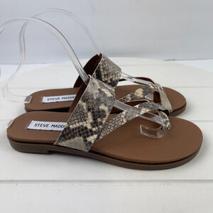 Steve Madden Athens Sandals Womens 6.5 Strappy Flat Natural Snake Faux Leather